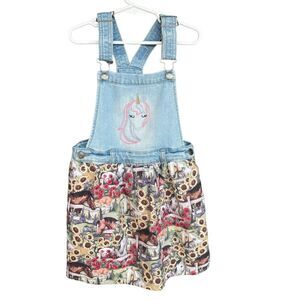 Cat & Jack Overall Dress Girls Extra Small XS Super Stretch Horse Print Unicorn